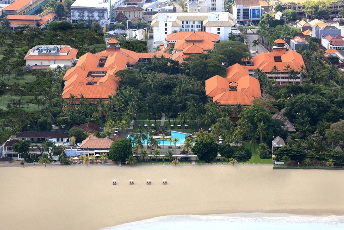Aerial view of Bintang Bali Resort, beachfront hotel on Jl. Kartika Plaza near Discovery Mall Kuta